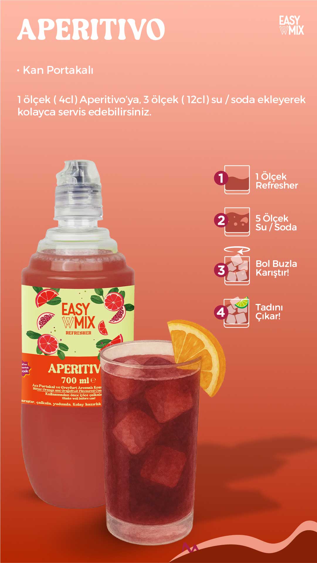 Easy Mix Aperitivo Kan Portakalı Refresher 700 ml